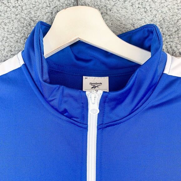 Reebok Track Jacket Mens Extra Large Blue Windbreaker Run Gym Spell Out Full Zip - Picture 2 of 11